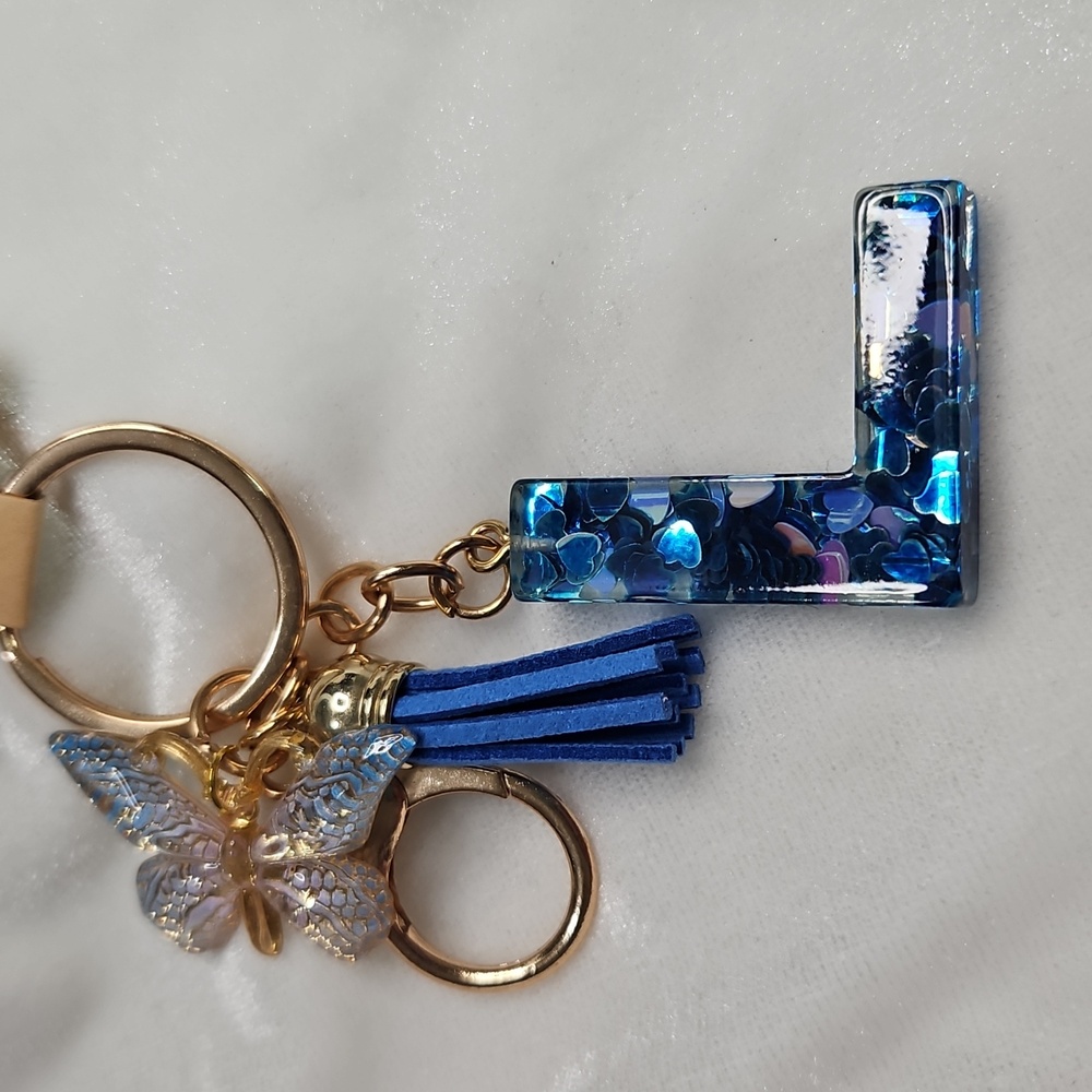 Initial Letter "L" Blue Butterfly Resin Keychain Purse Charm Handbag Charm NWOT - Picture 4 of 4